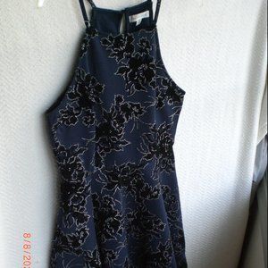 Blue Floral Rhinestone Formal Cocktail Dress Large